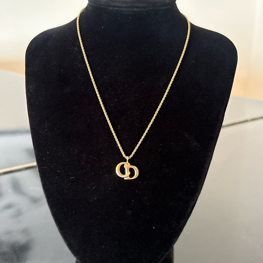 Dior Gold Tone CD Logo Pendant Necklace